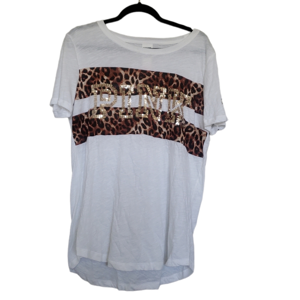 NWT Victoria Secret Pink Leopard/Sequin Lightweight Tee